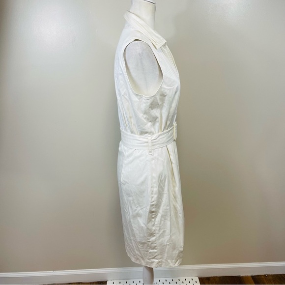 CALVIN KLEIN Ivory White Button Down Sleeveless Belted Dress - Size 10 - Picture 8 of 9